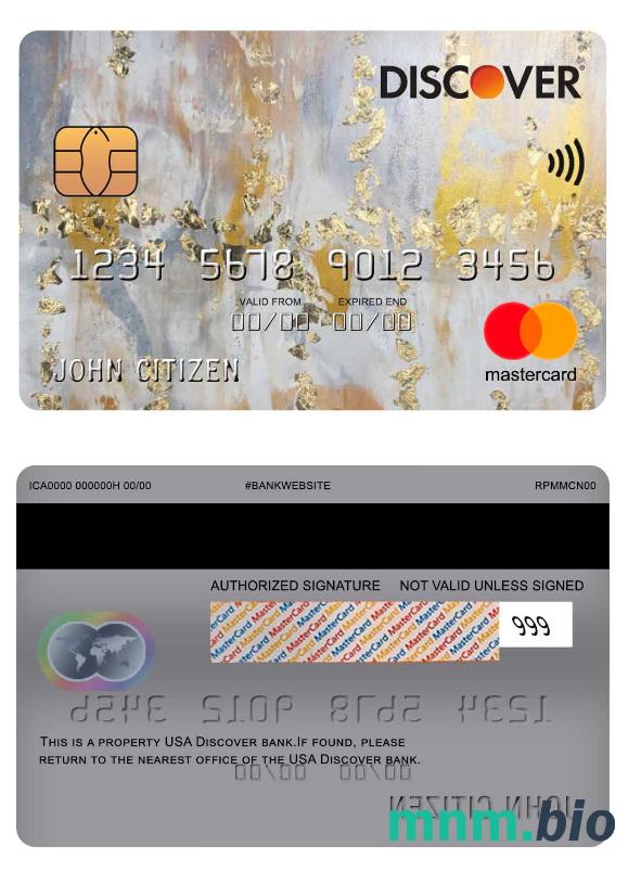 USA Discover bank przykład karty mastercard w formacie PSD